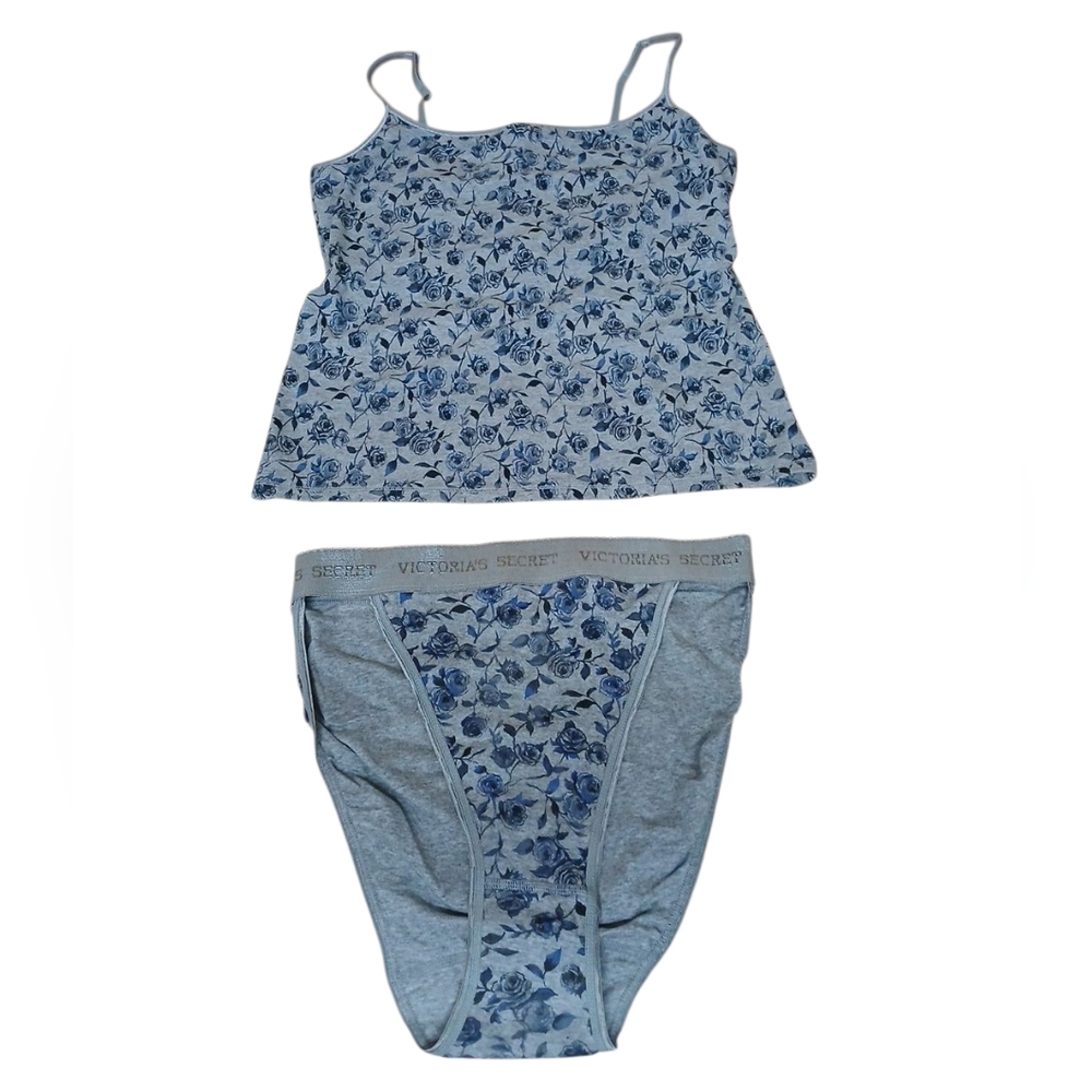 Victoria's Secret NWT Vintage Blue Floral Cami & Undies Intimate Set Size Large